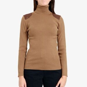 Michael Kors Camel Turtleneck Sweater with Chocolate Accents